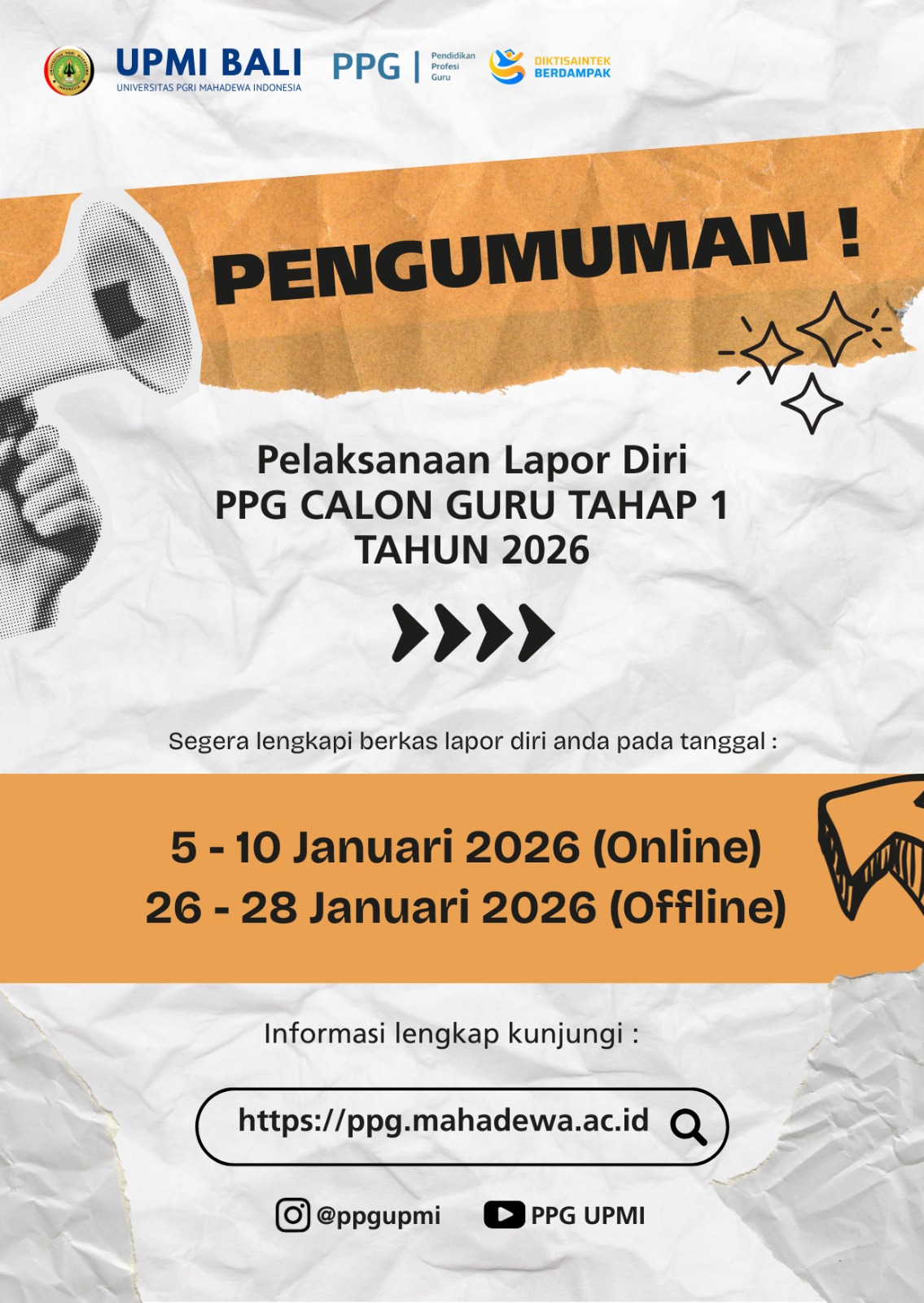 Read more about the article Pengumuman Lapor Diri PPG Calon Guru Gelombang 1 Tahun 2026